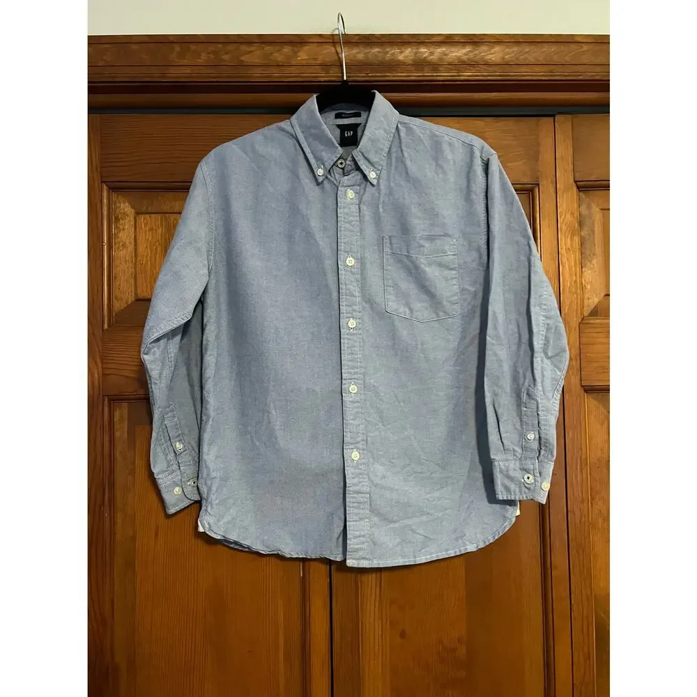 Gap Kids Boys Blue Oxford Button Down Dress Shirt Long Sleeve Cotton Size XL(12)